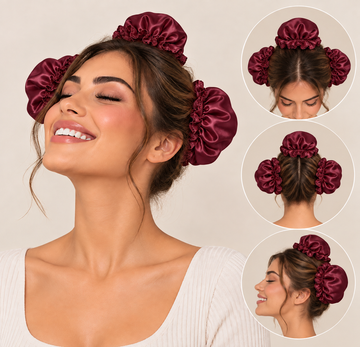 Bordo saç sosisi ve bone ile saç sarma adımları